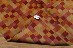 5x7 Hand Knotted Tibetan 100% Wool Michaelian & Kohlberg Checked Modern & Contemporary Oriental Area Rug Raspberry, Gold Color