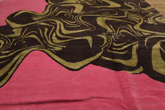 9x12 Mark Philips Hand Knotted Tibetan 100% Wool Modern Color Block Oriental Area Rug Pink, Brown Color