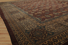Palace Hand Knotted 100% Wool Peshawar Arts & Crafts Oriental Area Rug Chocolate, Moss Color