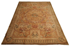 10x14 Hand Knotted French Aubusson 100% Wool Traditional Oriental Area Rug Tan, Light Gold Color