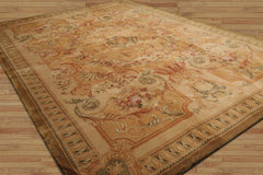 10x14 Hand Knotted French Aubusson 100% Wool Traditional Oriental Area Rug Tan, Light Gold Color