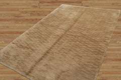 6x9 Hand Knotted Tibetan Wool & Silk Tufenkian Modern & Contemporary Oriental Area Rug Tone On Tone,Tan Color