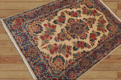 3x5 Hand Knotted 100% Wool Heriz Traditional 200 KPSI Oriental Area Rug Ivory, Blue Color