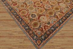 8 x 10 Beige Blue Rust Color Hand Tufted All-Over 100% Wool Traditional Oriental Rug