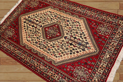 3x5 Hand Knotted 100% Wool Abadeh Traditional Oriental Area Rug Ivory, Red Color