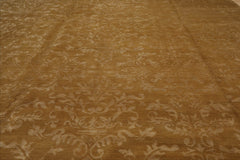 9x12 Hand Knotted Tibetan Wool and Silk Damask Transitional Oriental Area Rug Tone On Tone, Gold Color