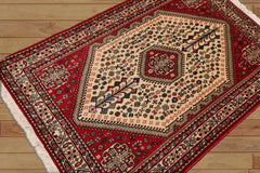3x5 Hand Knotted 100% Wool Abadeh Traditional Oriental Area Rug Ivory, Red Color