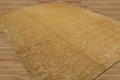 9x12 Hand Knotted Tibetan Wool and Silk Damask Transitional Oriental Area Rug Tone On Tone, Gold Color
