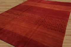 9x12 Hand Knotted Tibetan Wool and Silk Michaelian & Kohlberg Modern & Contemporary Oriental Area Rug Raspberry, Burnt Orange Color