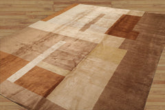 9x12 Hand Knotted Tibetan Wool and Silk Michaelian & Kohlberg Modern & Contemporary Oriental Area Rug Beige, Brown Color