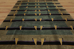 9x12 Hand Knotted Tibetan 100% Wool Michaelian & Kohlberg Traditional Oriental Area Rug Celadon, Moss Color