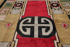 10x14 Hand Knotted Tibetan 100% Wool Art Deco Oriental Area Rug Pistacchio, Red Color