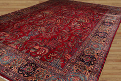 Palace Hand Knotted 100% Wool Sarouk Traditional Oriental Area Rug Red, Peach Color