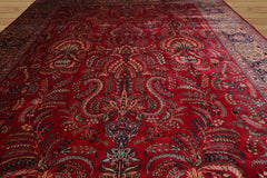Palace Hand Knotted 100% Wool Sarouk Traditional Oriental Area Rug Red, Peach Color