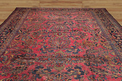 10x14 Hand Knotted 100% Wool Sarouk Traditional Oriental Area Rug Pink, Navy Color