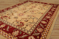 Palace Hand Knotted 100% Wool Agra Arts & Crafts Oriental Area Rug Light Gold, Rusty Red Color