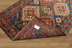 3x5 Hand Knotted 100% Wool Kazakh Traditional 200 KPSI Oriental Area Rug Blue, Teracotta Color