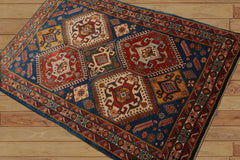 3x5 Hand Knotted 100% Wool Kazakh Traditional 200 KPSI Oriental Area Rug Blue, Teracotta Color