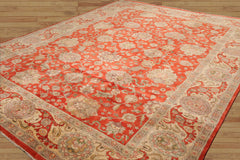 9x12 Hand Knotted 100% Wool Peshawar Traditional Oriental Area Rug Coral, Beige Color