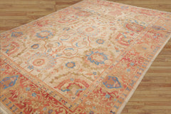 9x12 Hand Knotted Turkish Oushak 100% Wool Arts & Crafts Oriental Area Rug Ivory, Rose Color