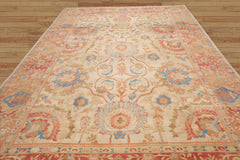 9x12 Hand Knotted Turkish Oushak 100% Wool Arts & Crafts Oriental Area Rug Ivory, Rose Color
