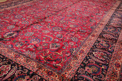 Palace Hand Knotted 100% Wool Mashad Traditional 200 KPSI Oriental Area Rug Burgundy, Midnight Blue Color