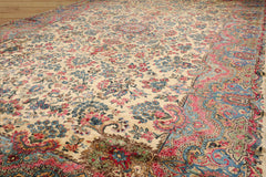 Palace Hand Knotted 100% Wool Kerman Traditional Oriental Area Rug Ivory, Rose Color