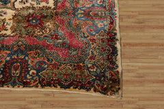 Palace Hand Knotted 100% Wool Kerman Traditional Oriental Area Rug Ivory, Rose Color