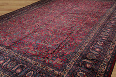 Palace Hand Knotted 100% Wool Mashad Traditional Oriental Area Rug Burgundy, Midnight Blue Color