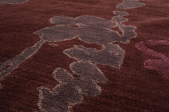 9x12 Chocolate, Aubergine Hand Knotted Tibetan Wool and Silk Michaelian & Kohlberg Transitional Oriental Area Rug