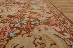 9x12 Brown, Beige Hand Knotted Oushak Wool and Silk Turkish Oushak Arts & Crafts Oriental Area Rug