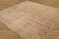 Beige, Gold Hand Knotted Tibetan Wool and Silk Transitional Oriental Area Rug