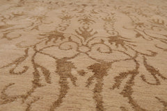 Beige, Gold Hand Knotted Tibetan Wool and Silk Transitional Oriental Area Rug