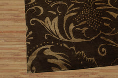 8x10 Olive, Gold Hand Knotted Tibetan Wool and Silk Transitional Oriental Area Rug