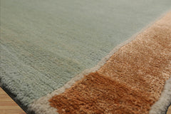 8x10 Aqua, Caramel Hand Knotted Tibetan Wool and Silk Tufenkian Modern & Contemporary Oriental Area Rug