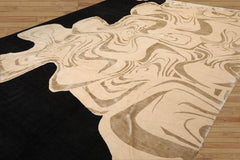 10x14 Beige, Black Hand Knotted Tibetan Wool and Silk Michaelian & Kohlberg Modern & Contemporary Oriental Area Rug