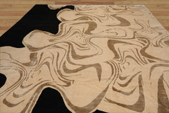 10x14 Beige, Black Hand Knotted Tibetan Wool and Silk Michaelian & Kohlberg Modern & Contemporary Oriental Area Rug