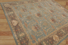 9 x 12  Aqua Taupe Beige Color Hand Tufted William Morris 100% Wool Transitional Oriental Rug