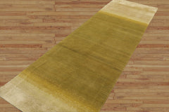Runner Olive, Green Hand Knotted Tibetan 100% Wool ombre Modern & Contemporary Oriental Area Rug