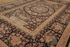 11' 11"x16' 5'' Chocolate Tan Aqua Color Hand Knotted Aubusson Savonnerie 100% Wool Traditional Oriental Rug