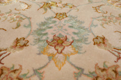 13x13 Round Ivory, Taupe Hand Knotted Wool and Silk Tabriz Traditional 300 KPSI Oriental Area Rug