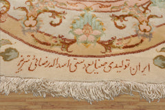 13x13 Round Ivory, Taupe Hand Knotted Wool and Silk Tabriz Traditional 300 KPSI Oriental Area Rug