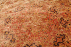 Round Tan, Peach Hand Knotted Wool and Silk Tabriz Traditional Oriental Area Rug