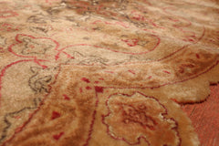 Round Tan, Peach Hand Knotted Wool and Silk Tabriz Traditional Oriental Area Rug