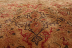 Round Tan, Peach Hand Knotted Wool and Silk Tabriz Traditional Oriental Area Rug
