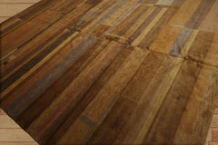 10x14 Hand Knotted Tibetan 100% Wool Stripes Modern & Contemporary Oriental Area Rug Gold, Brown Color