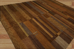 10x14 Hand Knotted Tibetan 100% Wool Stripes Modern & Contemporary Oriental Area Rug Gold, Brown Color