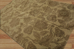 6x9 Hand Knotted Tibetan Wool and Silk Lapchi Transitional Botanical Oriental Area Rug Olive Green, Moss Color