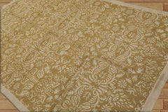 6x9 Hand Knotted Tibetan Wool and Silk Lapchi Transitional Oriental Area Rug Green, Light Gold Color