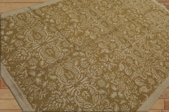 6x9 Hand Knotted Tibetan Wool and Silk Lapchi Transitional Oriental Area Rug Green, Light Gold Color